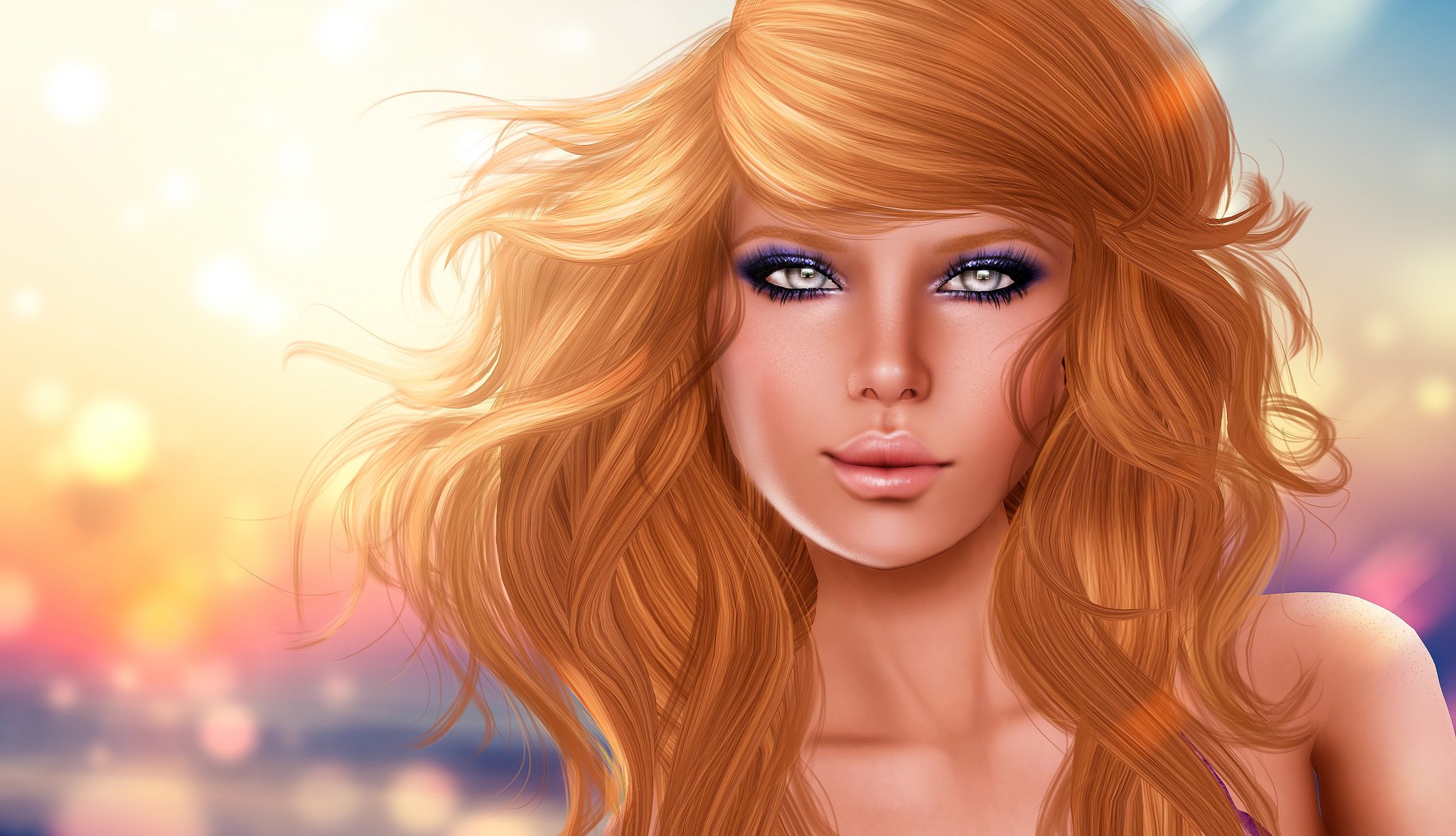 girl face hair view rendering background