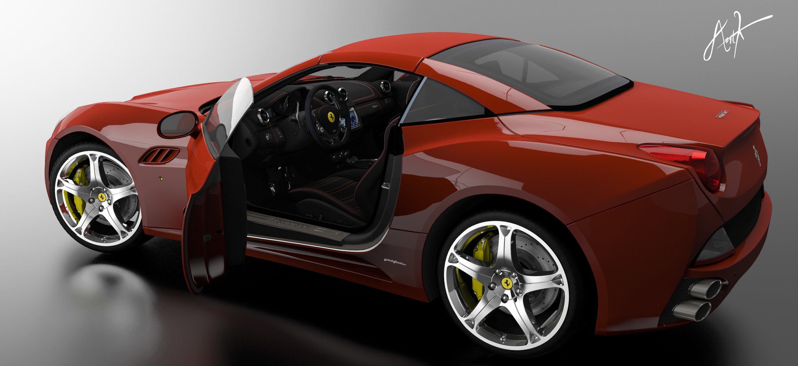 render ferarri maszyna czerwone drzwi salon