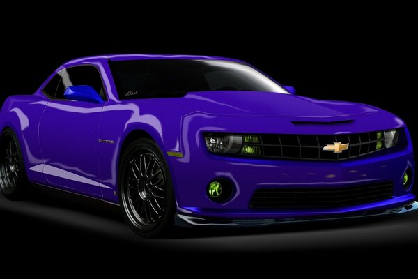 Purple Chevrolet Camaro on a black background