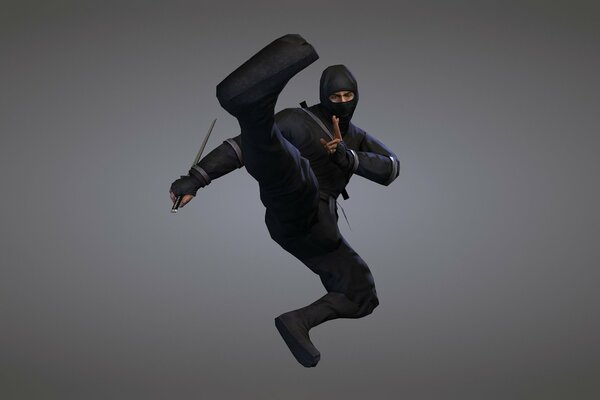 Ninja in a black suit and with a blade