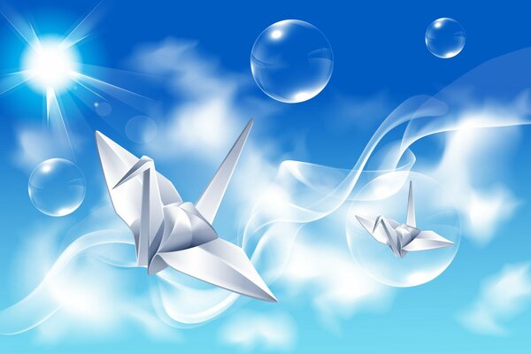 Origami, cisnes blancos imagen