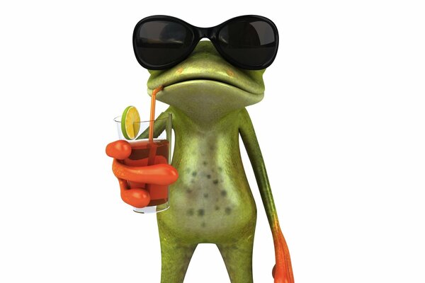 Лягушка в очках пьёт коктейль