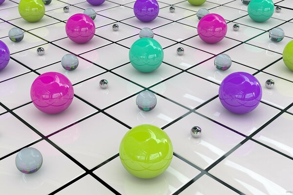 Colored balls on white squares