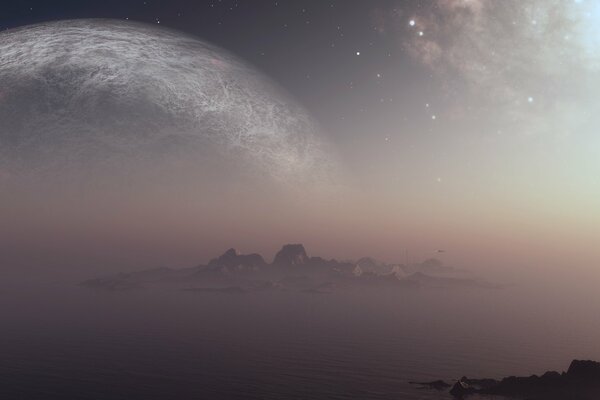 Fantasy image of the planet , sea and space