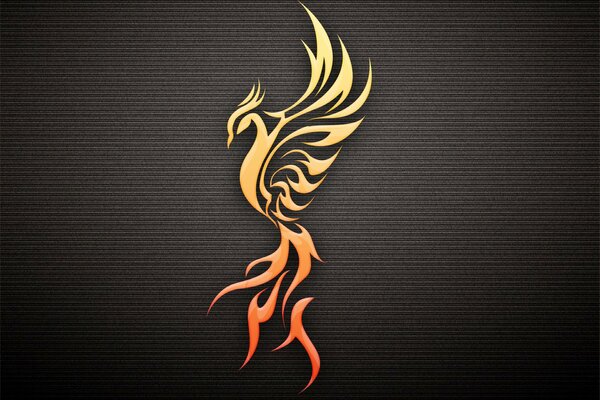 The proud phoenix bird is depicted in profile with its wings open