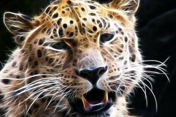 Faccia di leopardo con baffi grafica 3d