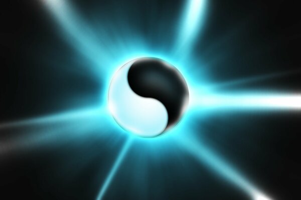 A ball of yin and yang on a black background