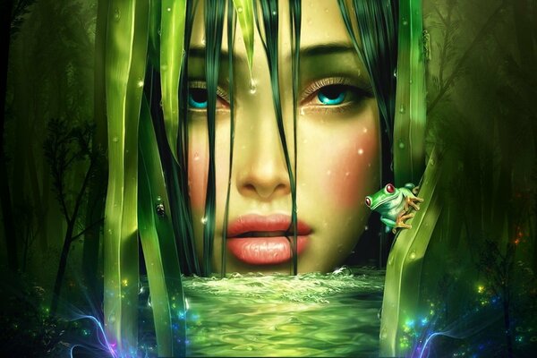 Piękna dziewczyna w zielonym jeziorze