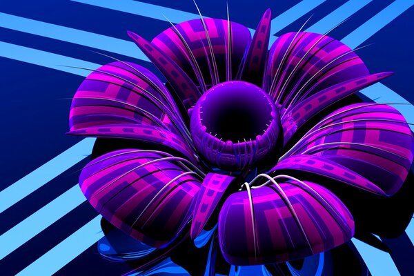 Voluminous pink-blue flower with geometric pattern