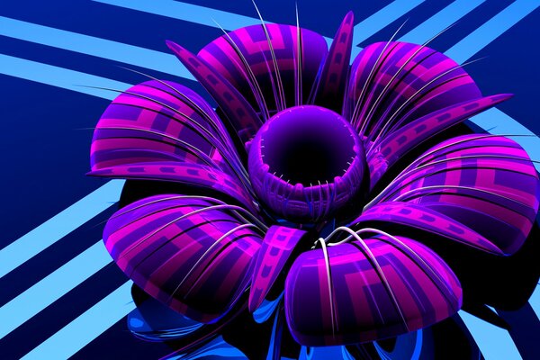Объёмный розово-синий цветок с геометрические рисунком