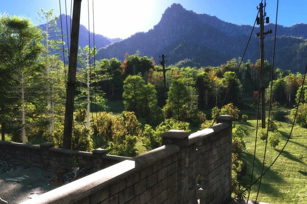 Paesaggio di terreni montuosi e alberi