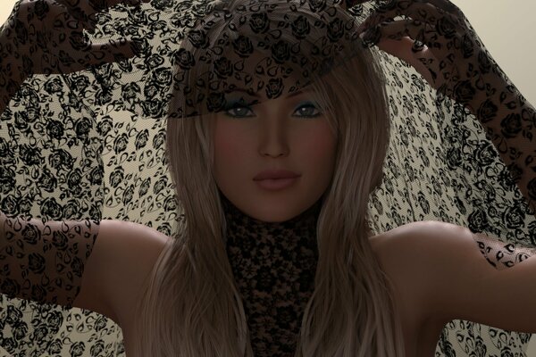 3d girl in black veil