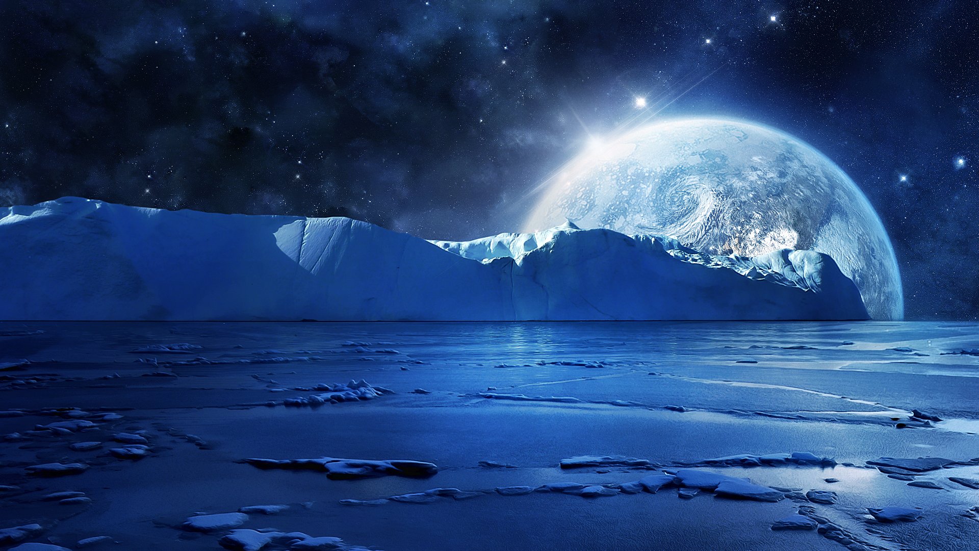 night ice ice floes next sea water cool planet star