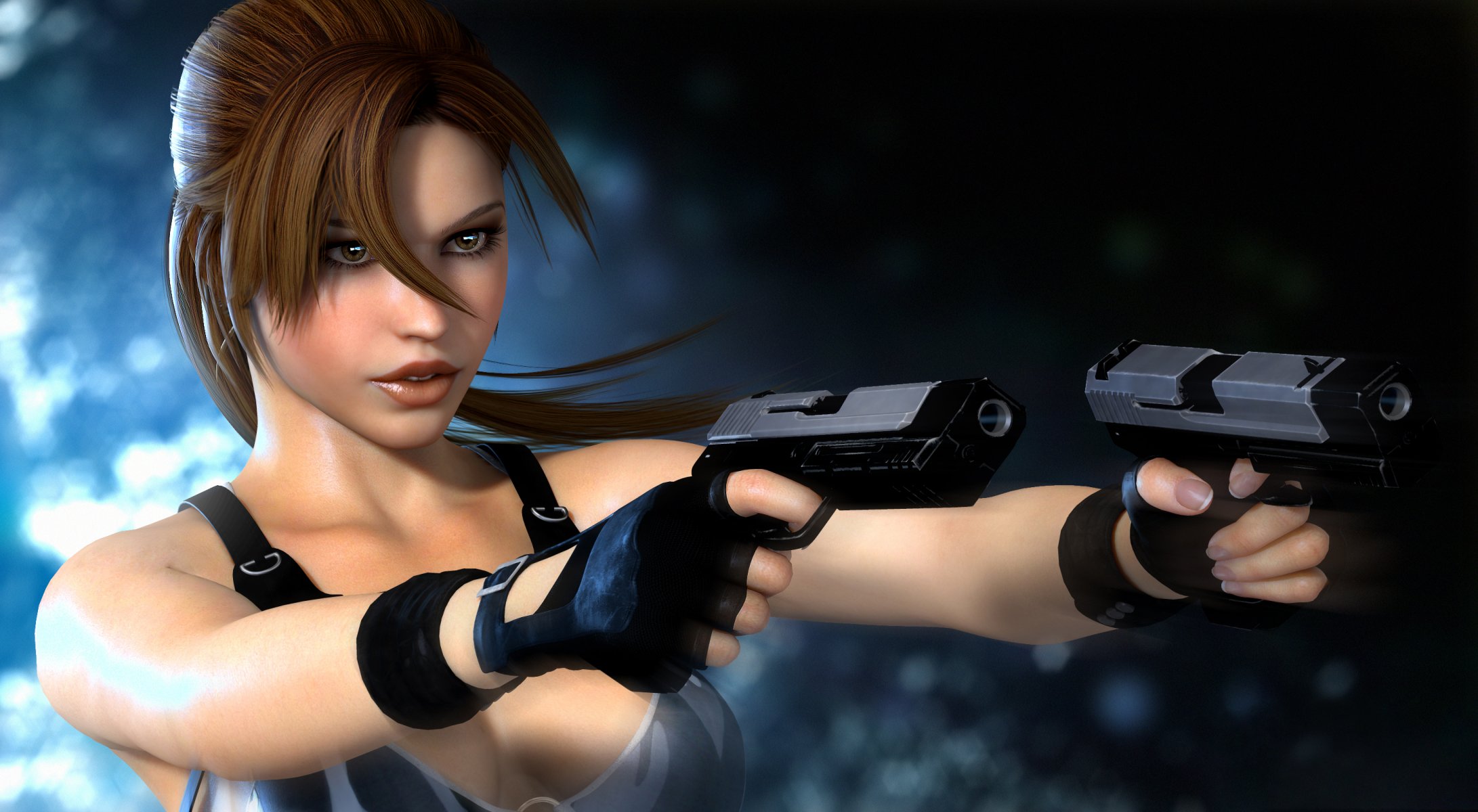 tomb raider lara croft mädchen waffen blendung blick