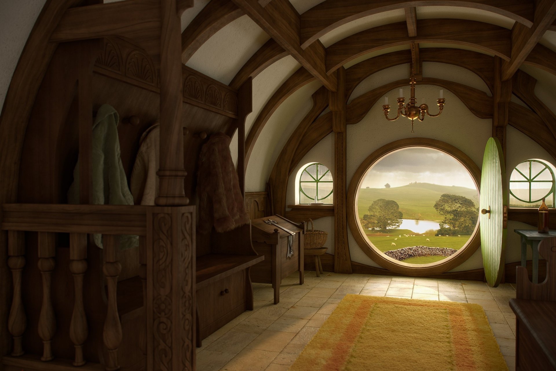 arte hobbit il signore degli anelli contea tana casa interno porta ingresso