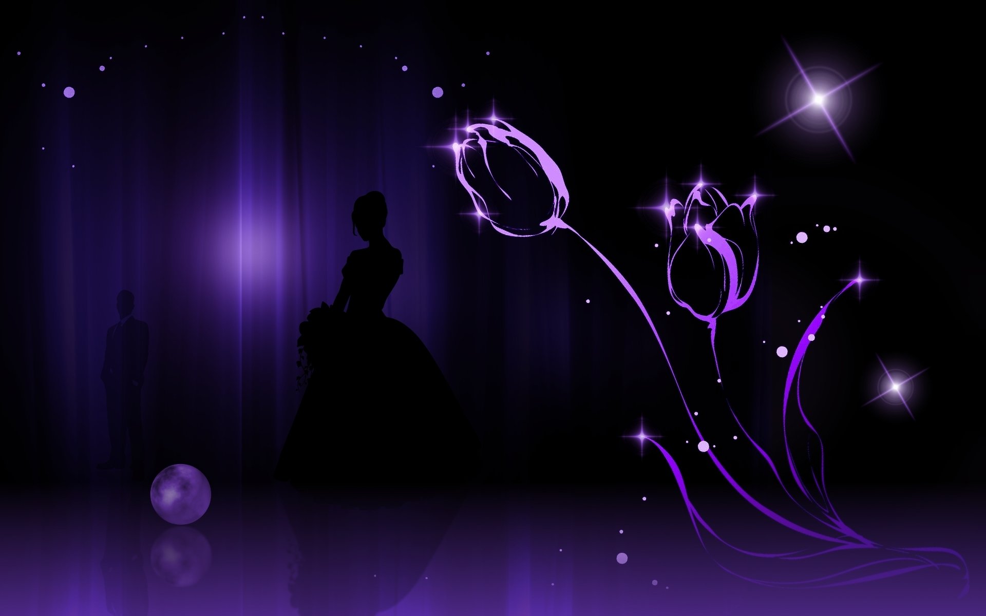 background tulips flower girl guy silhouette