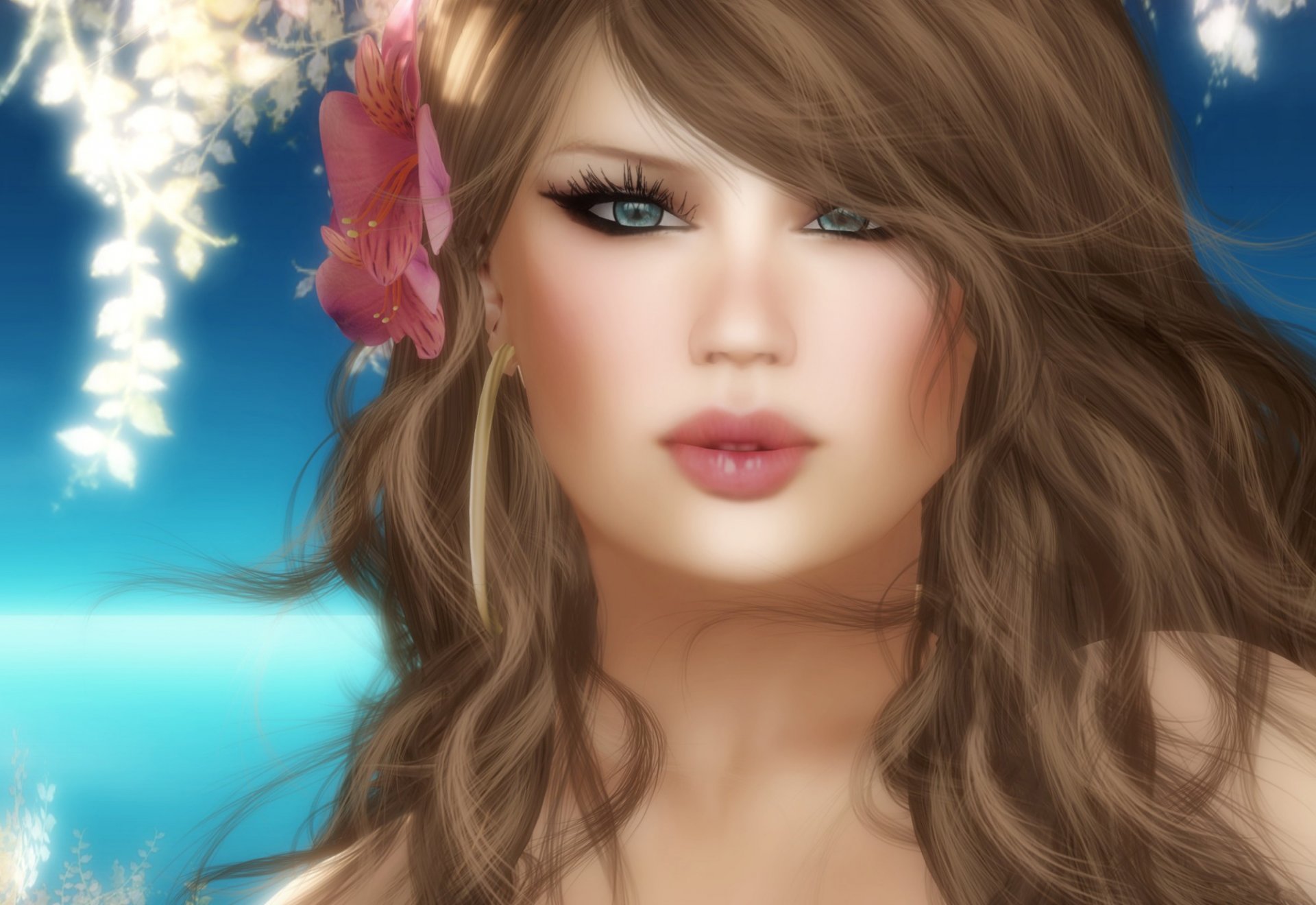 art fille fleur dans cheveux portraits portrait rendu rendu 3d