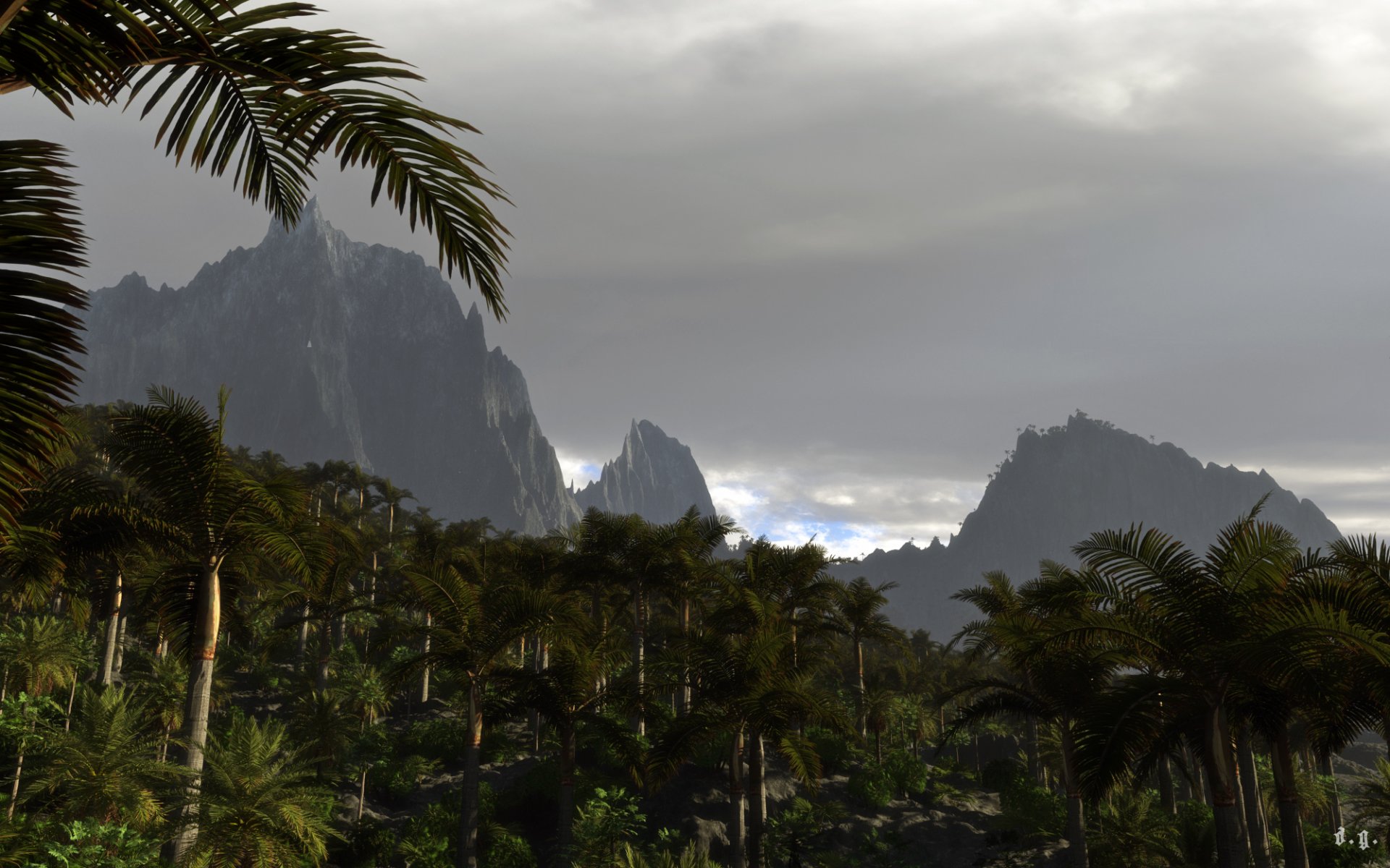 art nature palm trees mountains clouds cloud