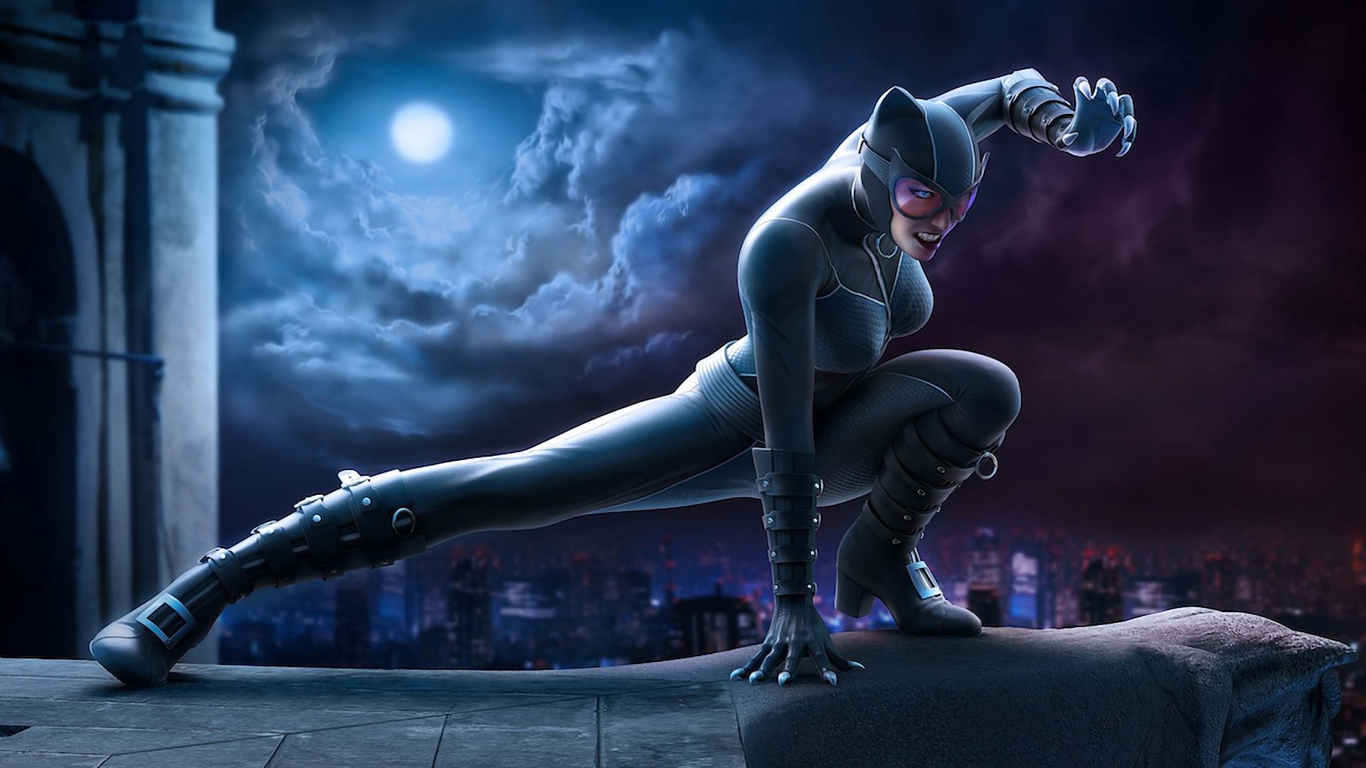 catwoman night moon town women exists cat superhero suit whip