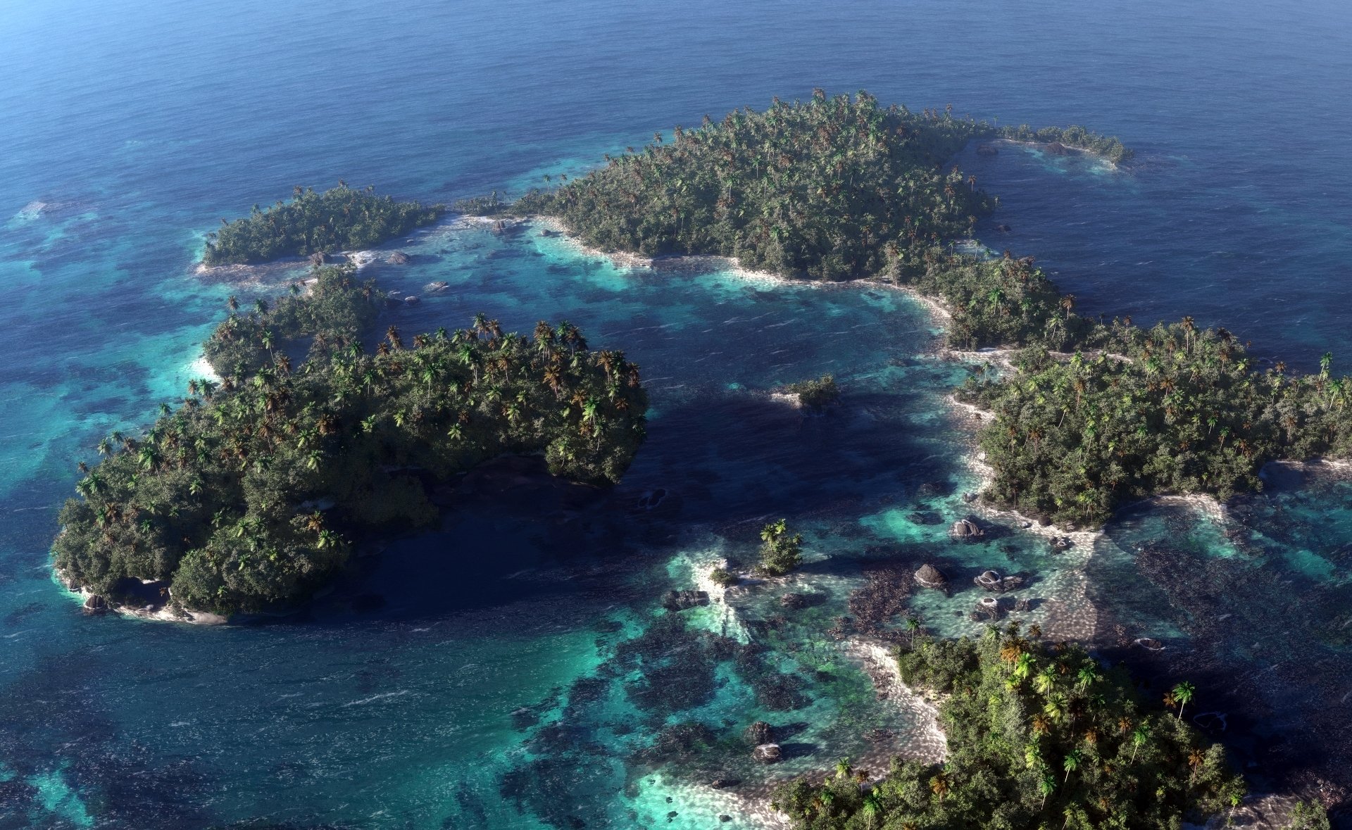 arte klontak arrecife mar océano islas árboles palmeras vista superior