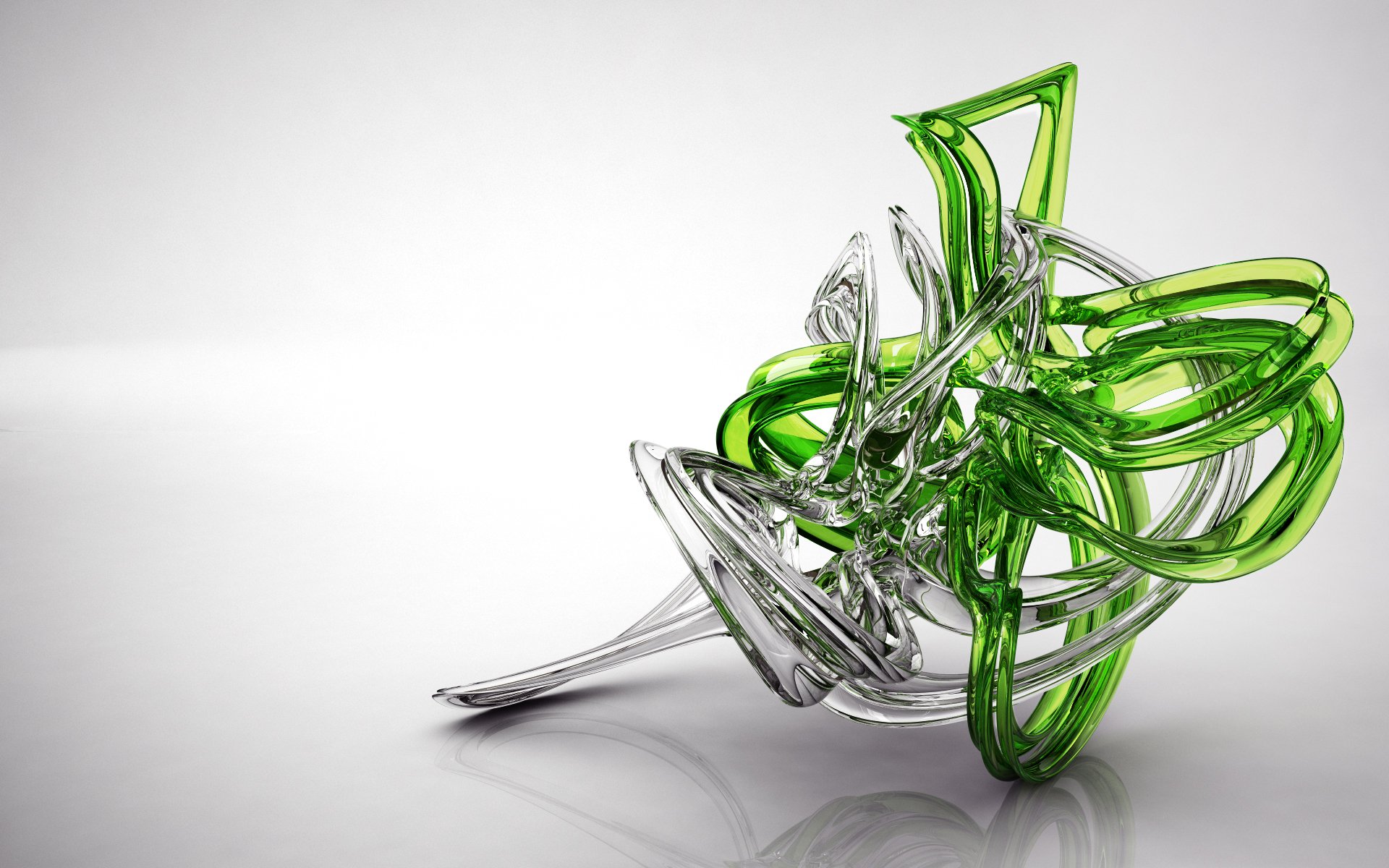 figure 3d render glass transparent green white reflection glo