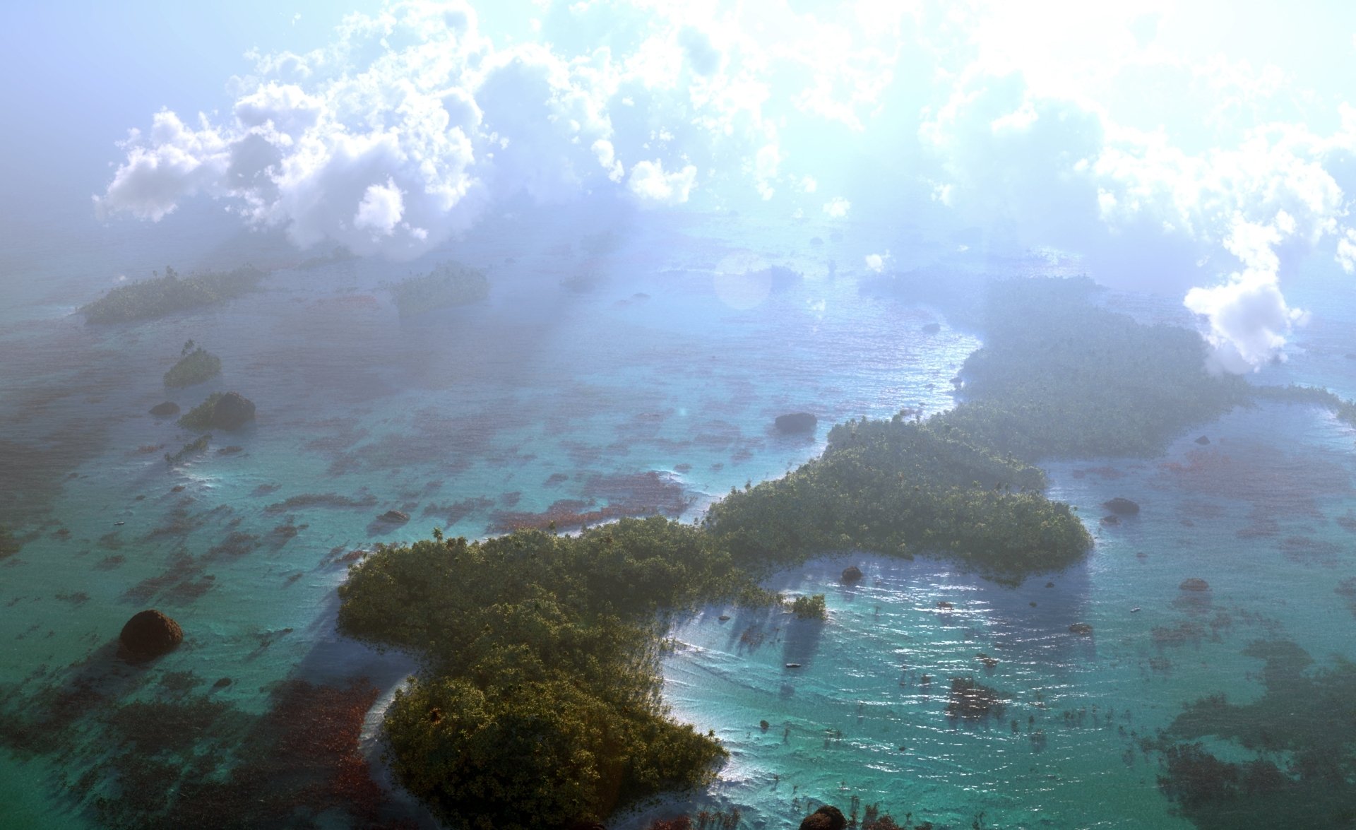 arte klontak natura barriera corallina mare oceano isole sole vista dall alto nuvole