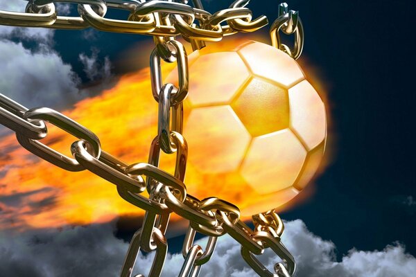 Un ballon de football en feu rompt les chaînes