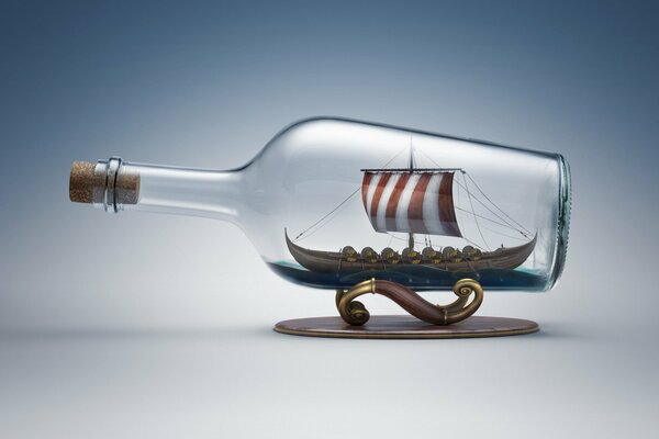Dibujo de un barco en una botella