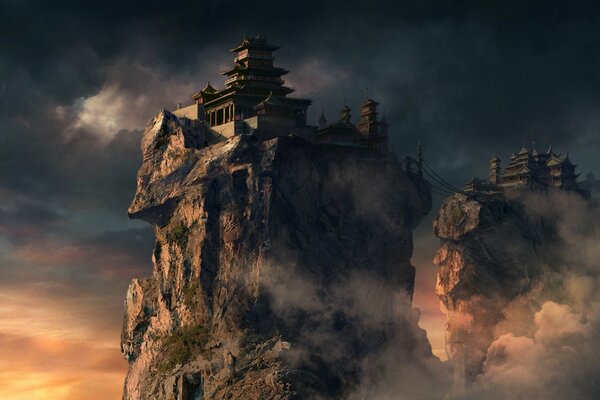 Arte, Feng Liu, templos en las rocas y puente de cuerda