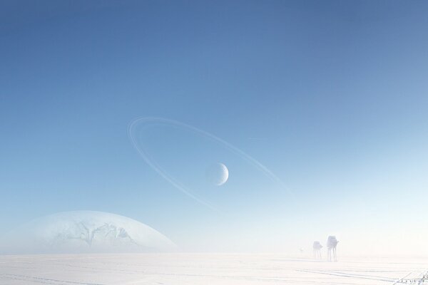 Les robots sur le blanc de la planète. Art