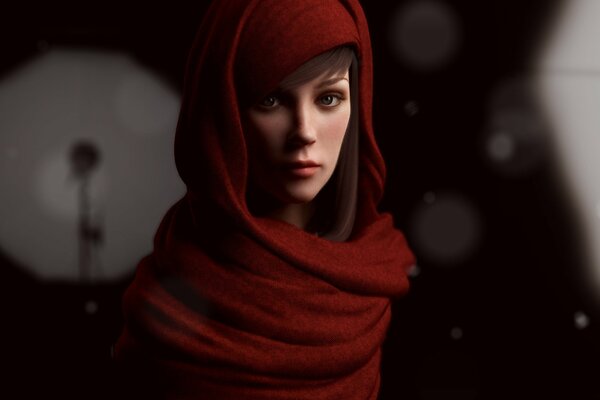 Arte del viso di una ragazza in un cappuccio rosso