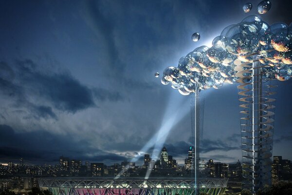 Unusual balloons on the background of the night sky illuminated by large lanterns