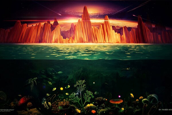 Подводный мир и светящиеся скалы