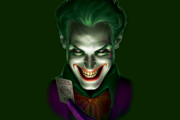 Joker s smile on a green background