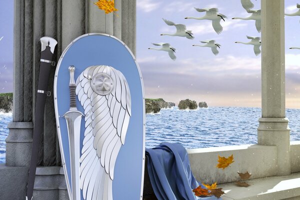 El Señor de los anillos vista al mar con cisnes voladores