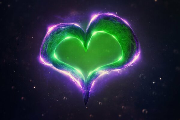 Фиолетово-зеленое сердце в графике рендер