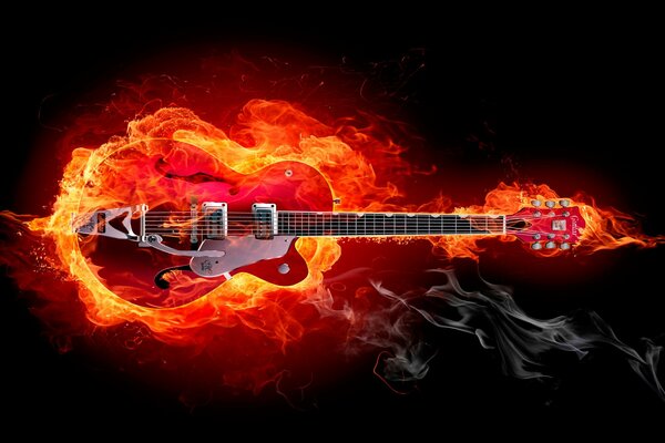 Red guitar on fire