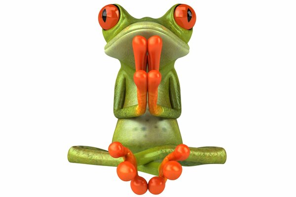 Grenouille assise dans une pose de Lotus