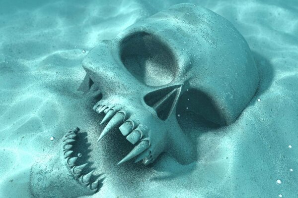 Cráneo en el fondo en el agua