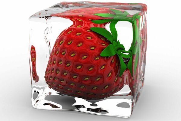 Les fraises dans un cube de glace