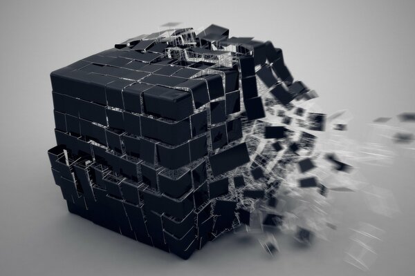 The cube exploded into small squares