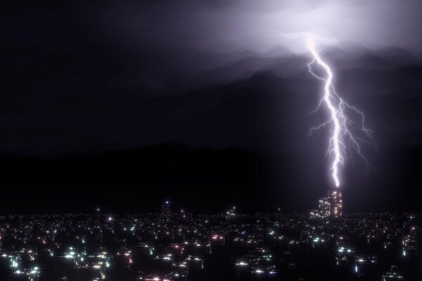 Un Temporale notturno in una città buia