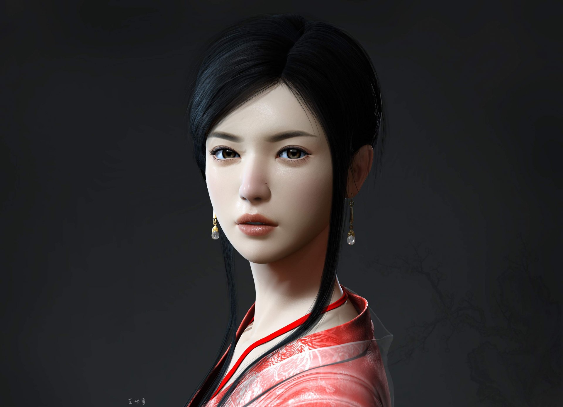 art mario wibisono girl asian kimono view earring