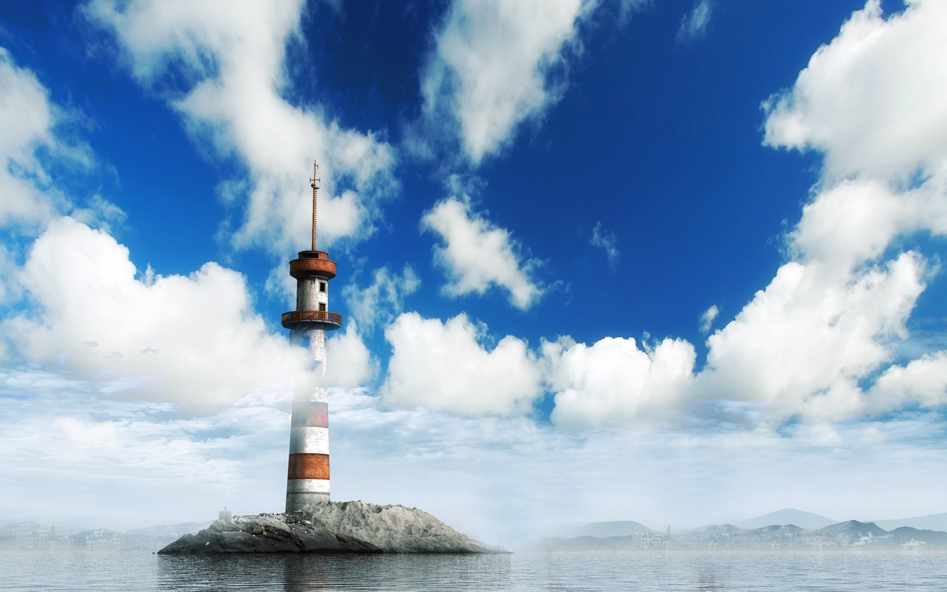 ciel nuages phare eau île