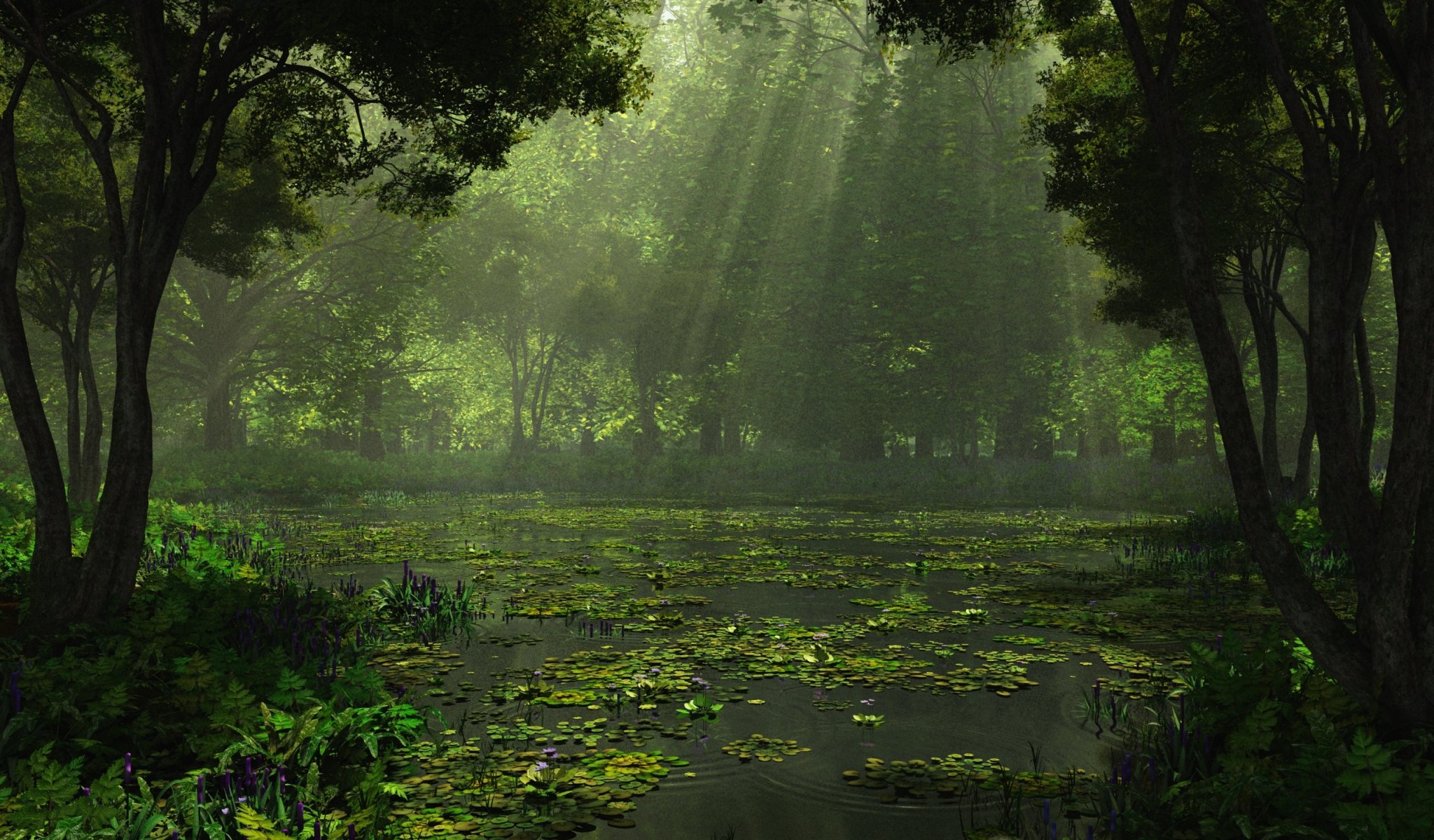 representación naturaleza bosque lago árboles