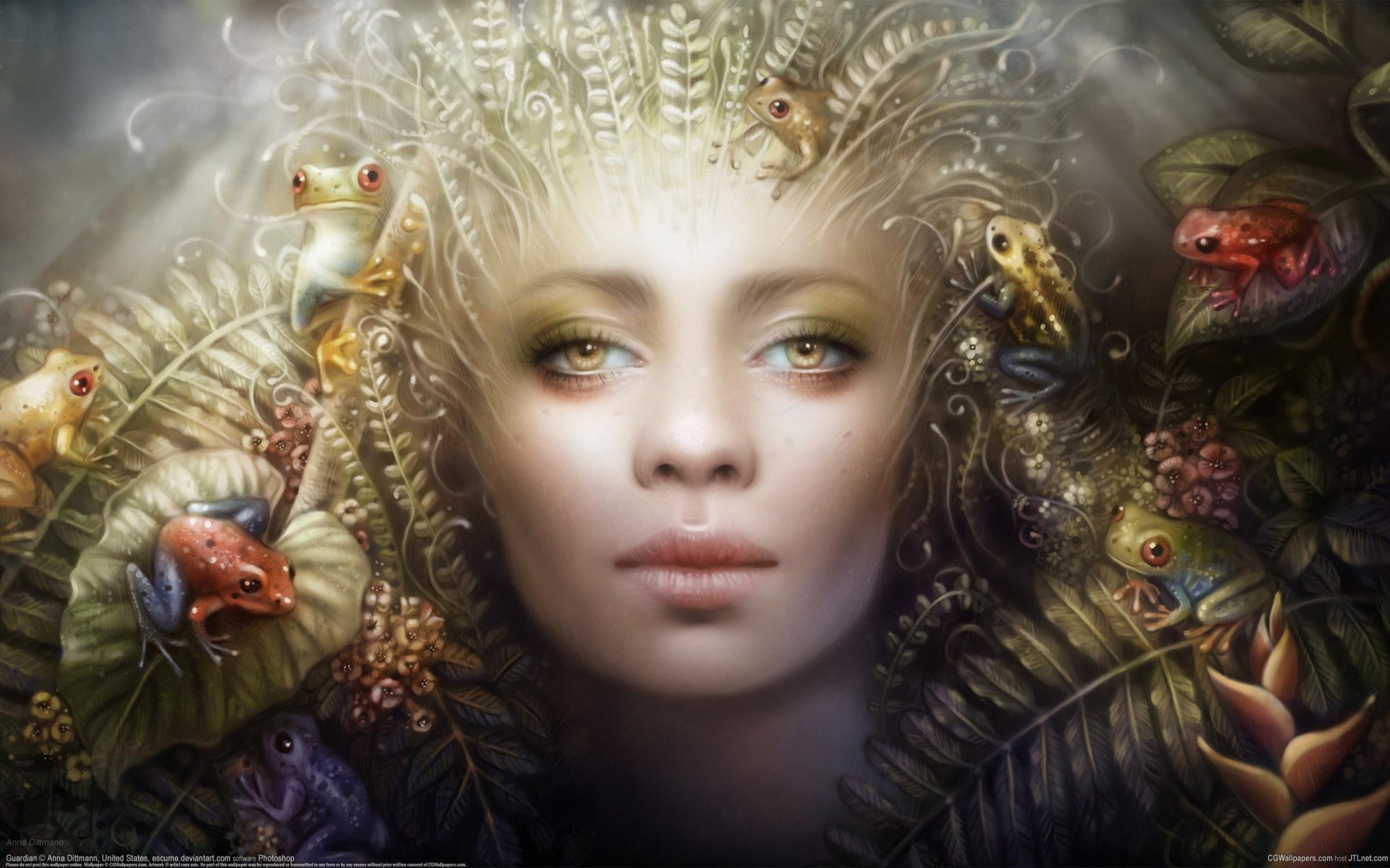 art anna dittmann girl face frog flower dryad leave