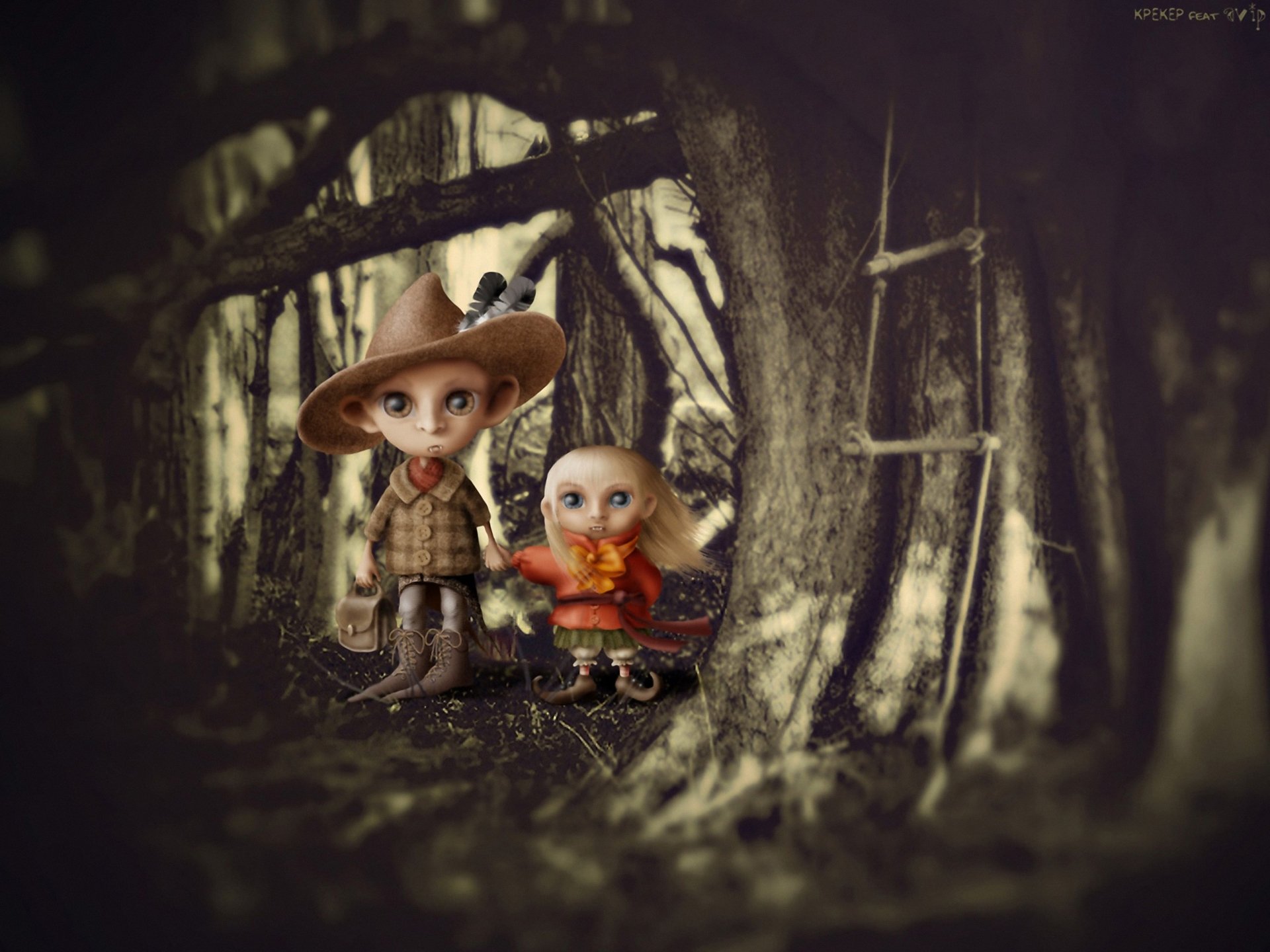 vampiros niños bosque arte niño niña colmillos