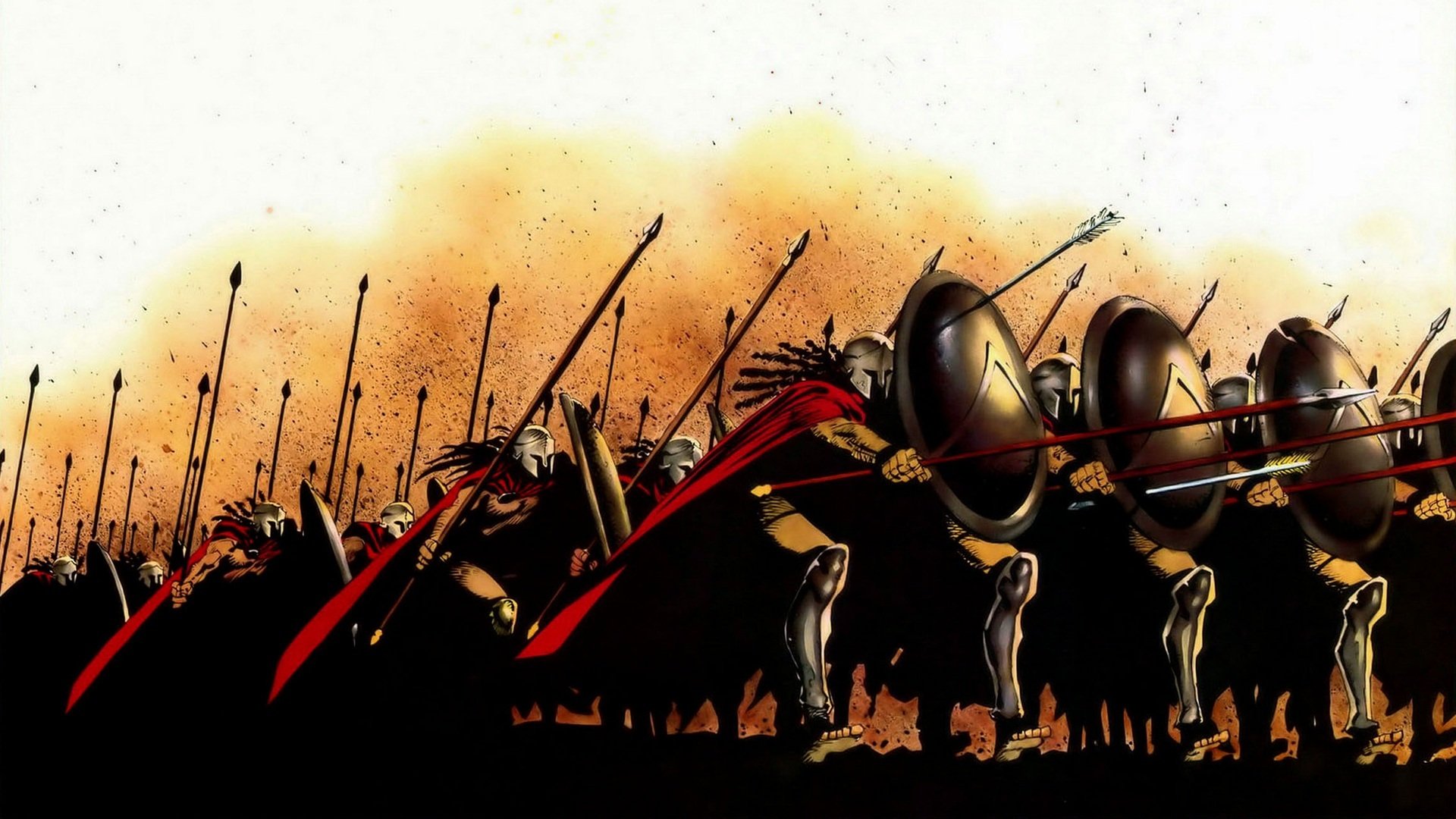 300 spartani spartani sparta guerra scudi lance mantelli battaglia disegno