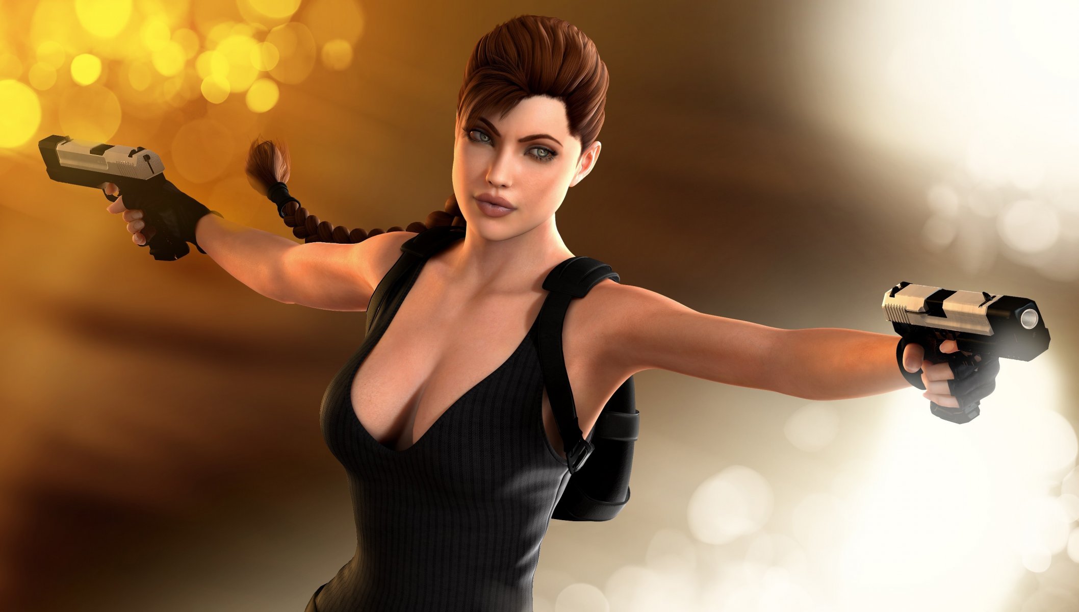 angelina jolie lara croft tomb raider fille des pistolets un modèle en 3d fond l éblouissement le rendu l art de pitoxlon