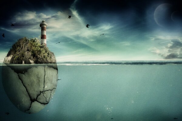 Arte rocas en el mar en el que se encuentra el faro